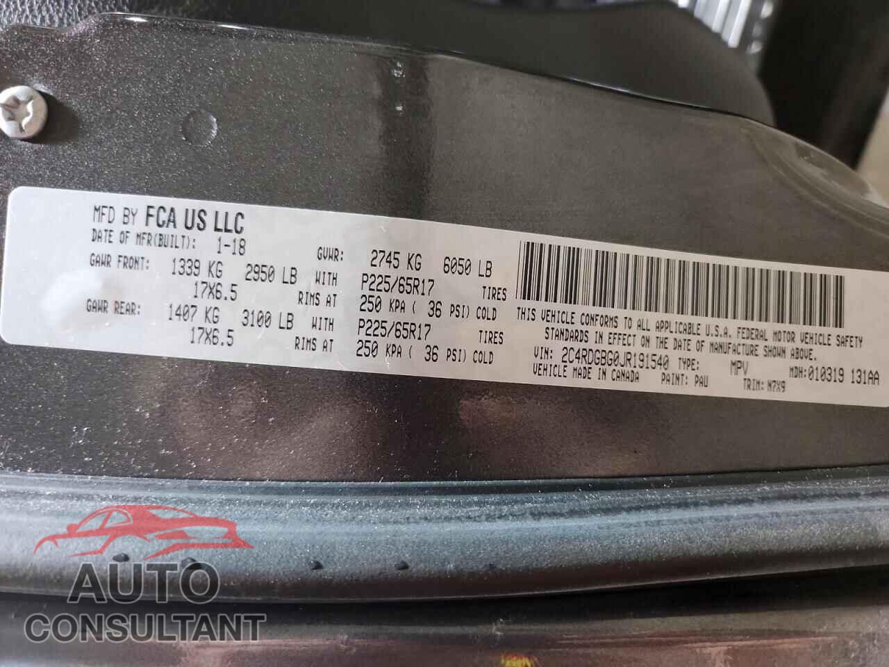 DODGE CARAVAN 2018 - 2C4RDGBG0JR191540
