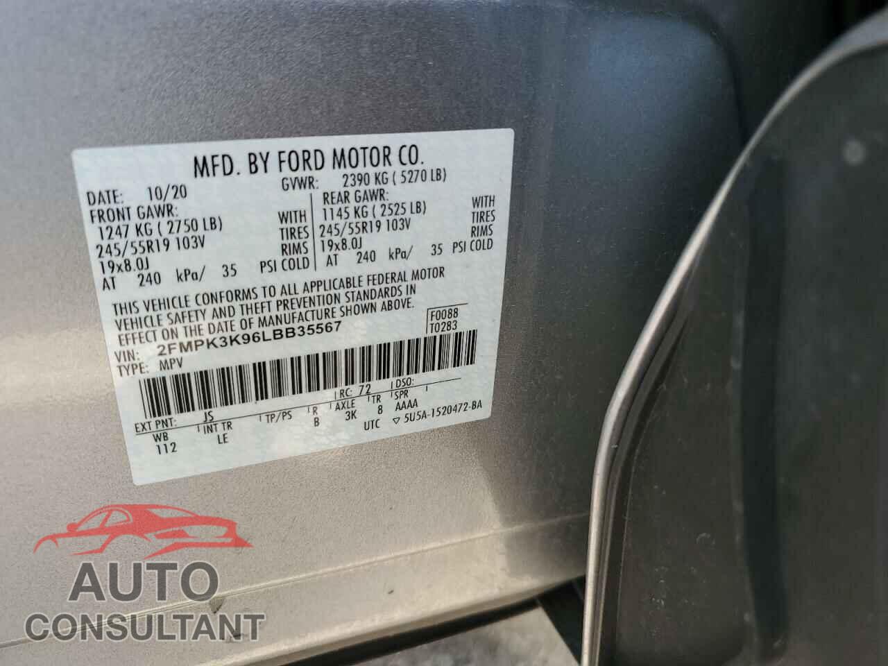 FORD EDGE 2020 - 2FMPK3K96LBB35567