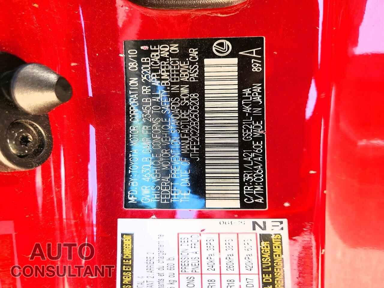 LEXUS IS 2011 - JTHFE2C22B2505208