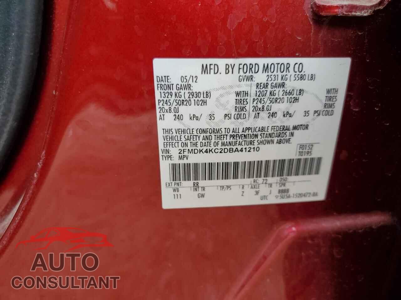 FORD EDGE 2013 - 2FMDK4KC2DBA41210