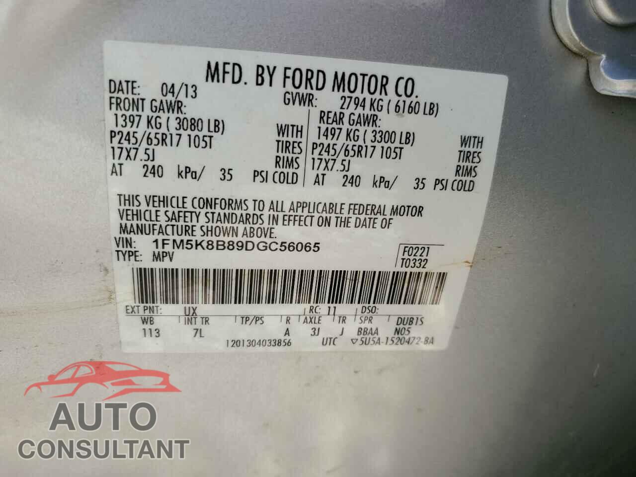 FORD EXPLORER 2013 - 1FM5K8B89DGC56065