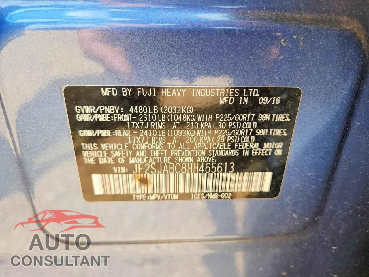 SUBARU FORESTER 2017 - JF2SJABC8HH465613