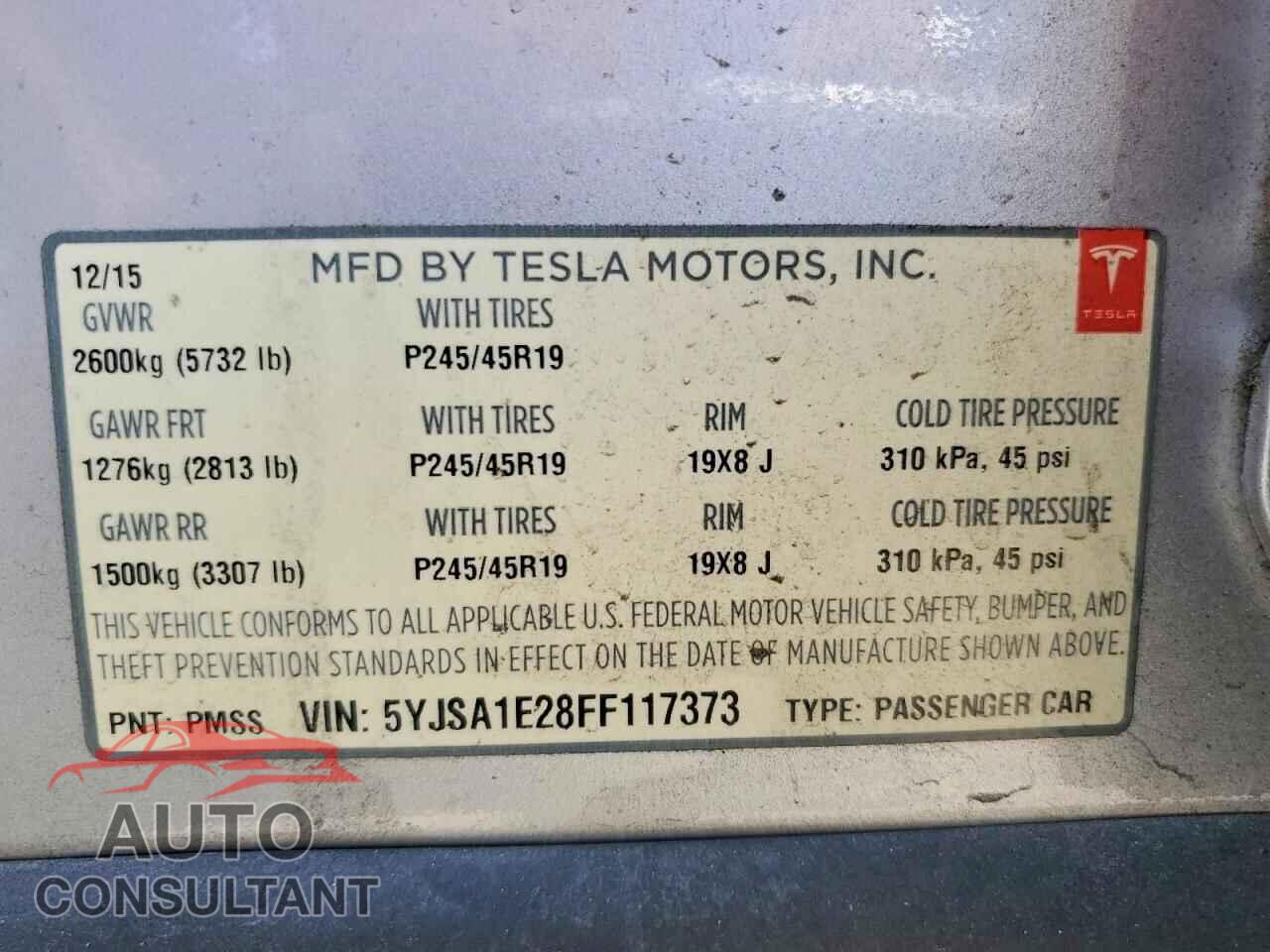 TESLA MODEL S 2015 - 5YJSA1E28FF117373