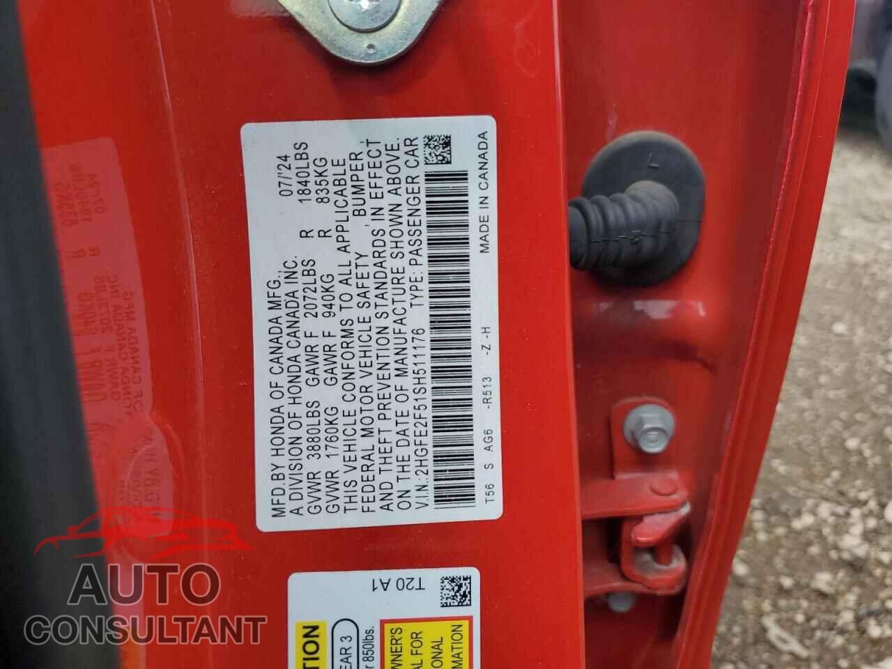 HONDA CIVIC 2025 - 2HGFE2F51SH511176