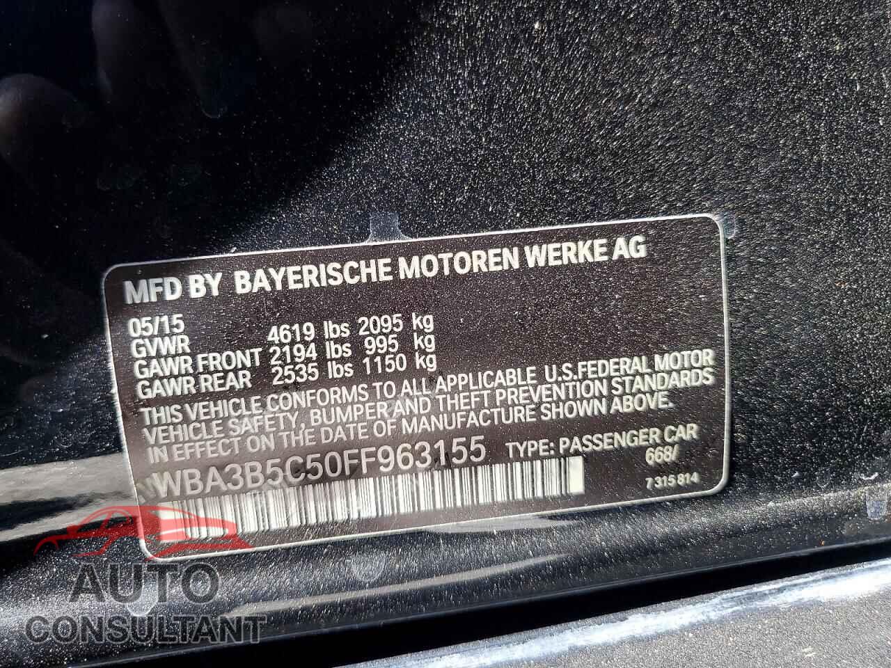 BMW 3 SERIES 2015 - WBA3B5C50FF963155