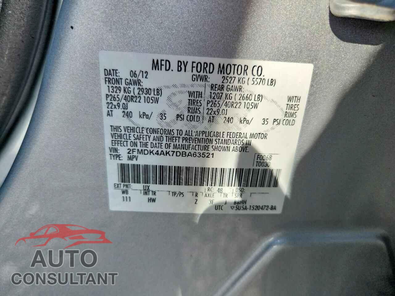 FORD EDGE 2013 - 2FMDK4AK7DBA63521