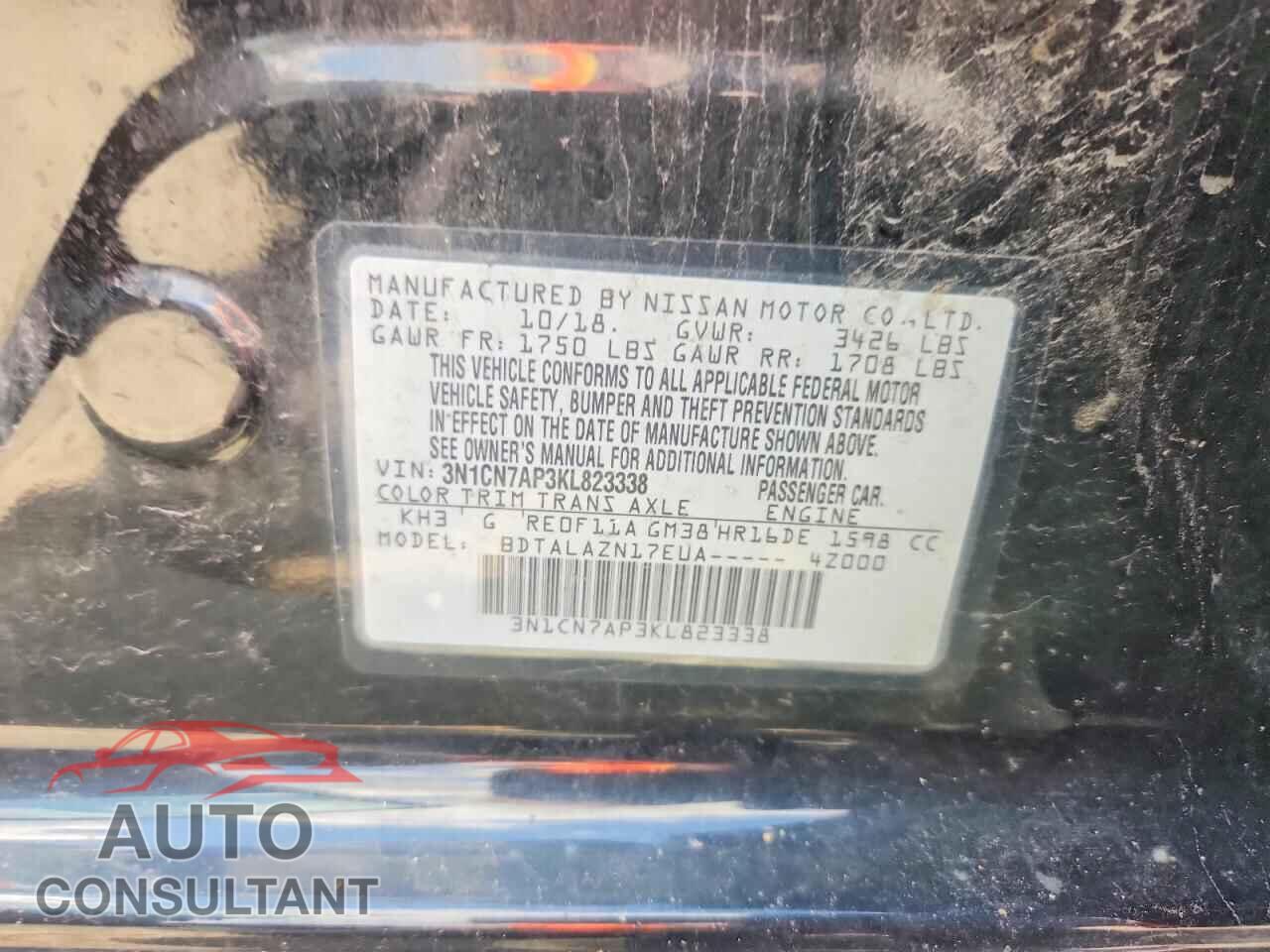 NISSAN VERSA 2019 - 3N1CN7AP3KL823338
