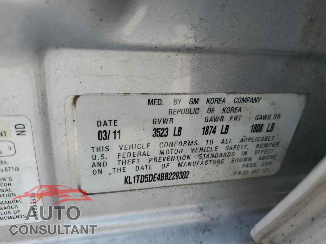 CHEVROLET AVEO 2011 - KL1TD5DE4BB229302