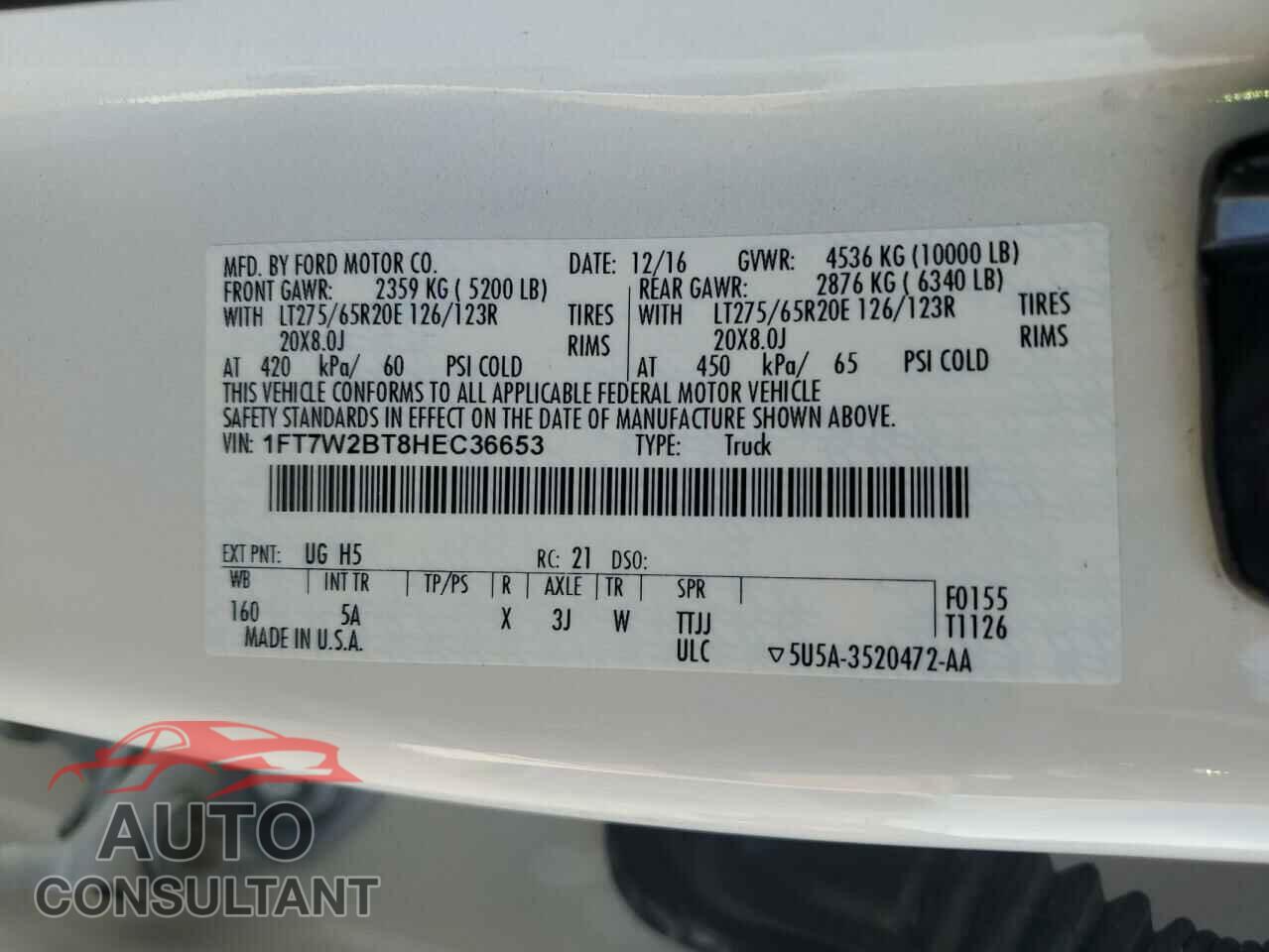 FORD F250 2017 - 1FT7W2BT8HEC36653
