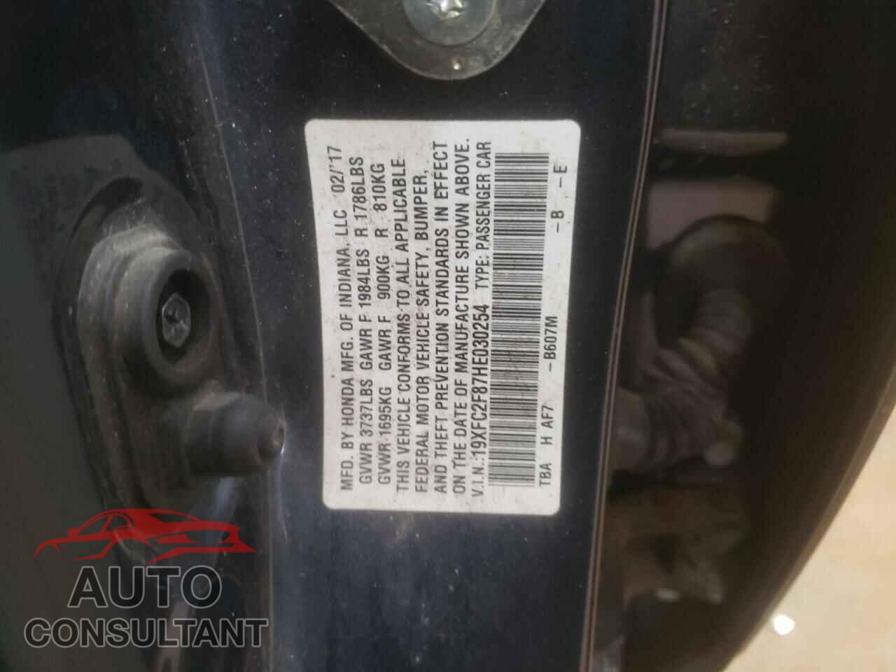 HONDA CIVIC 2017 - 19XFC2F87HE030254