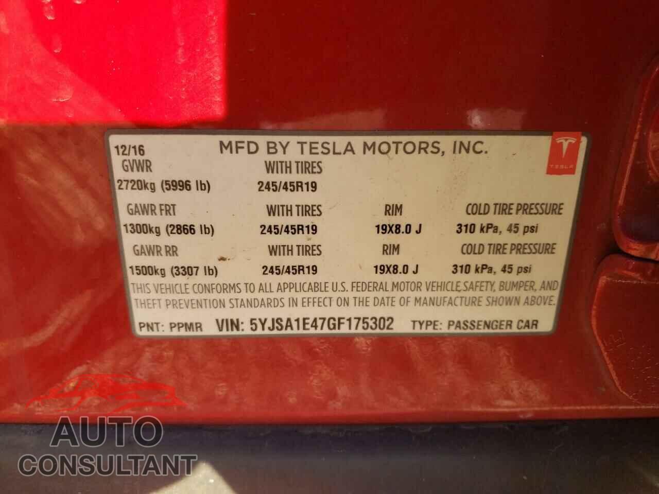 TESLA MODEL S 2016 - 5YJSA1E47GF175302