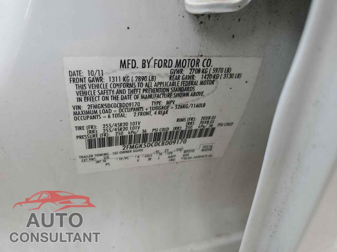 FORD FLEX 2012 - 2FMGK5DC0CBD09170