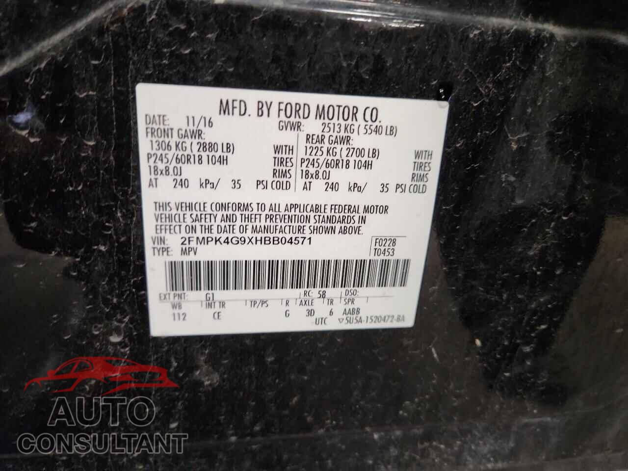 FORD EDGE 2017 - 2FMPK4G9XHBB04571