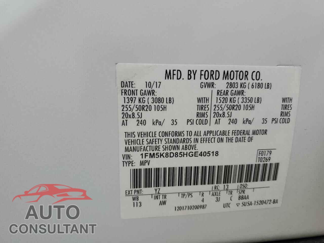 FORD EXPLORER 2017 - 1FM5K8D85HGE40518