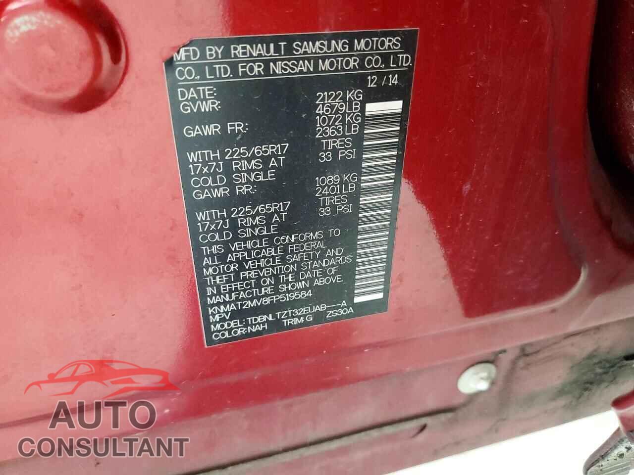 NISSAN ROGUE 2015 - KNMAT2MV8FP519584