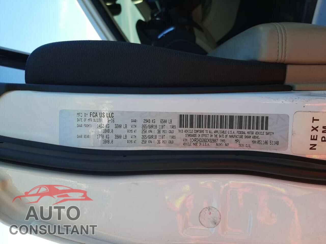DODGE DURANGO 2016 - 1C4RDHDG9GC432807