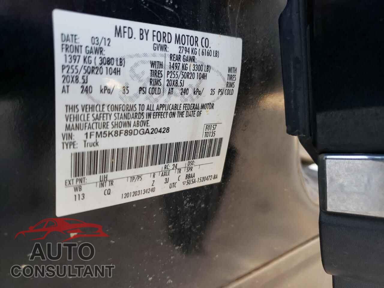 FORD EXPLORER 2013 - 1FM5K8F89DGA20428