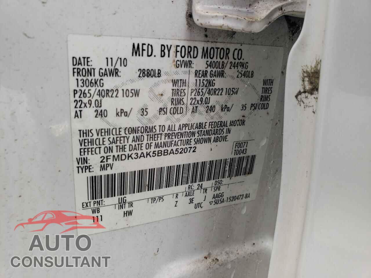 FORD EDGE 2011 - 2FMDK3AK5BBA52072