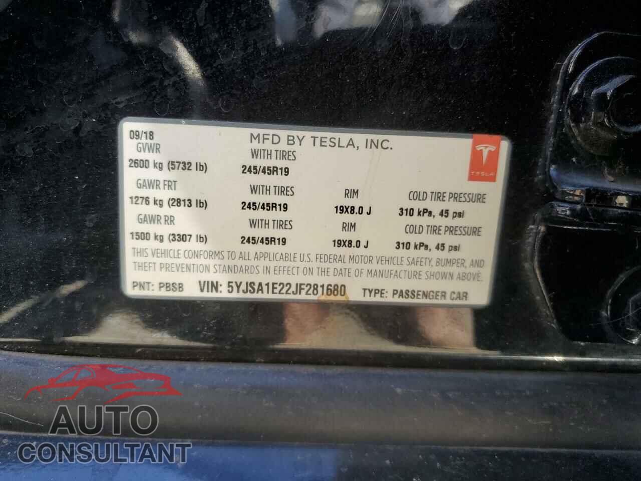 TESLA MODEL S 2018 - 5YJSA1E22JF281680