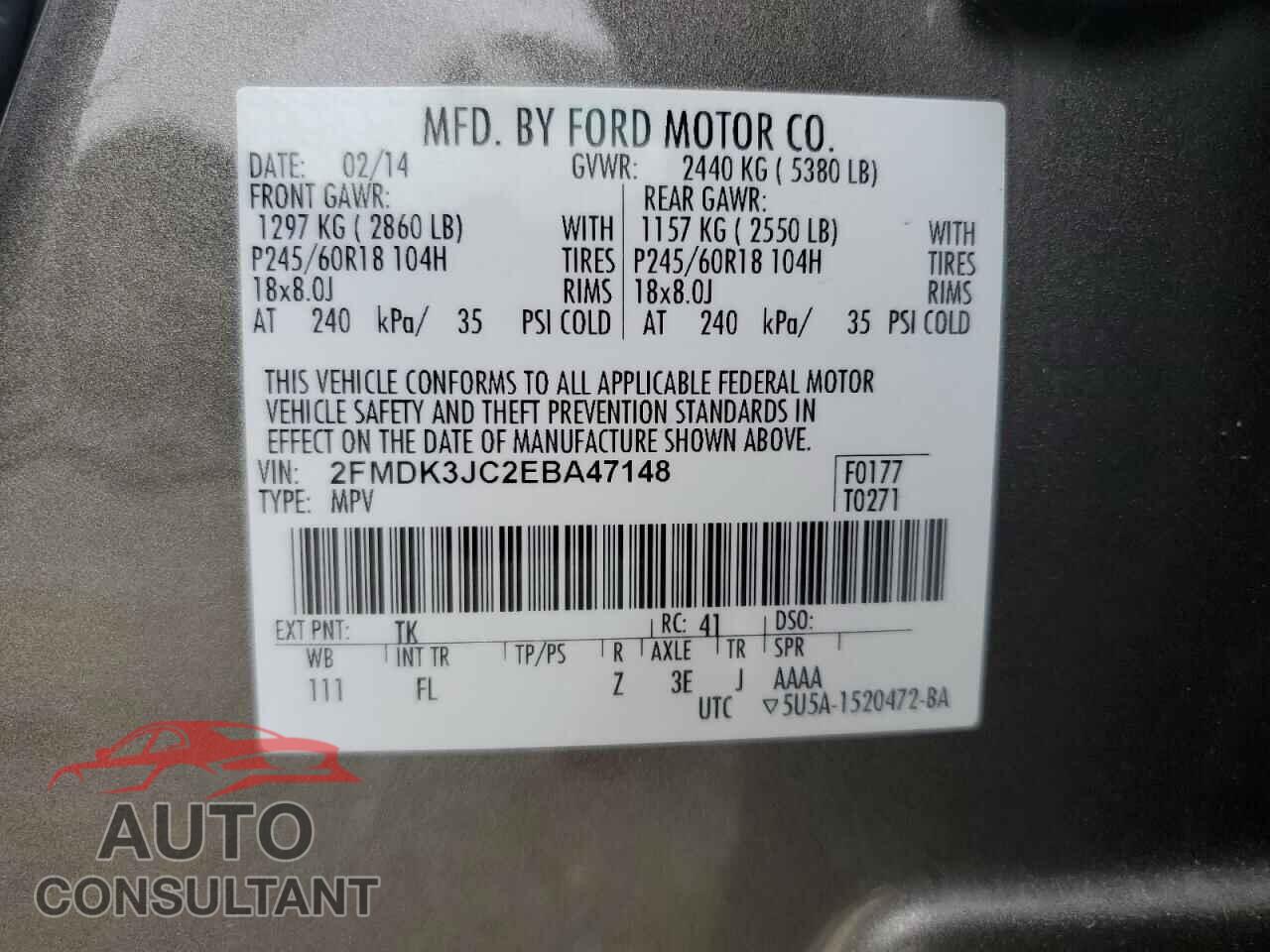 FORD EDGE 2014 - 2FMDK3JC2EBA47148