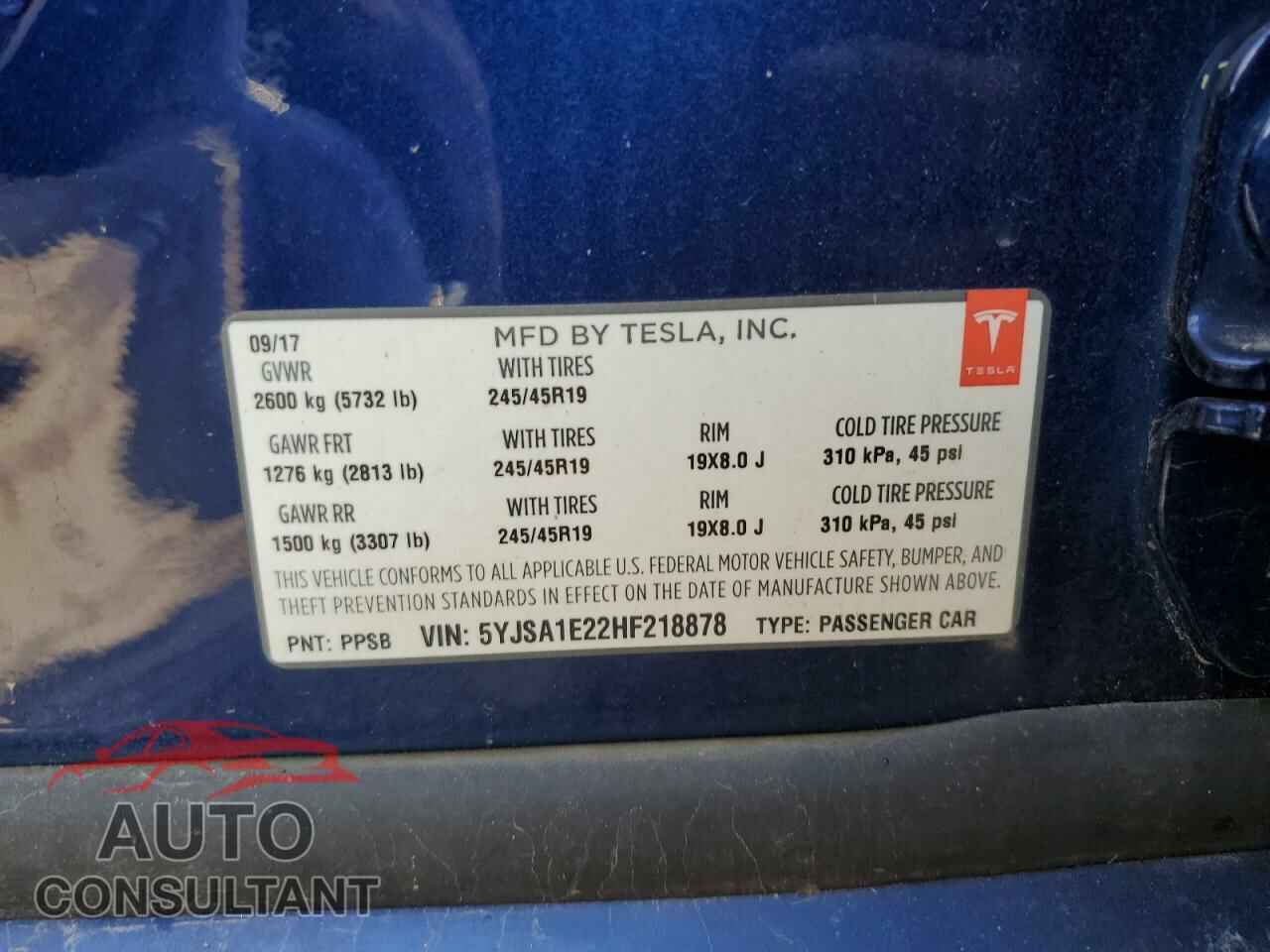 TESLA MODEL S 2017 - 5YJSA1E22HF218878