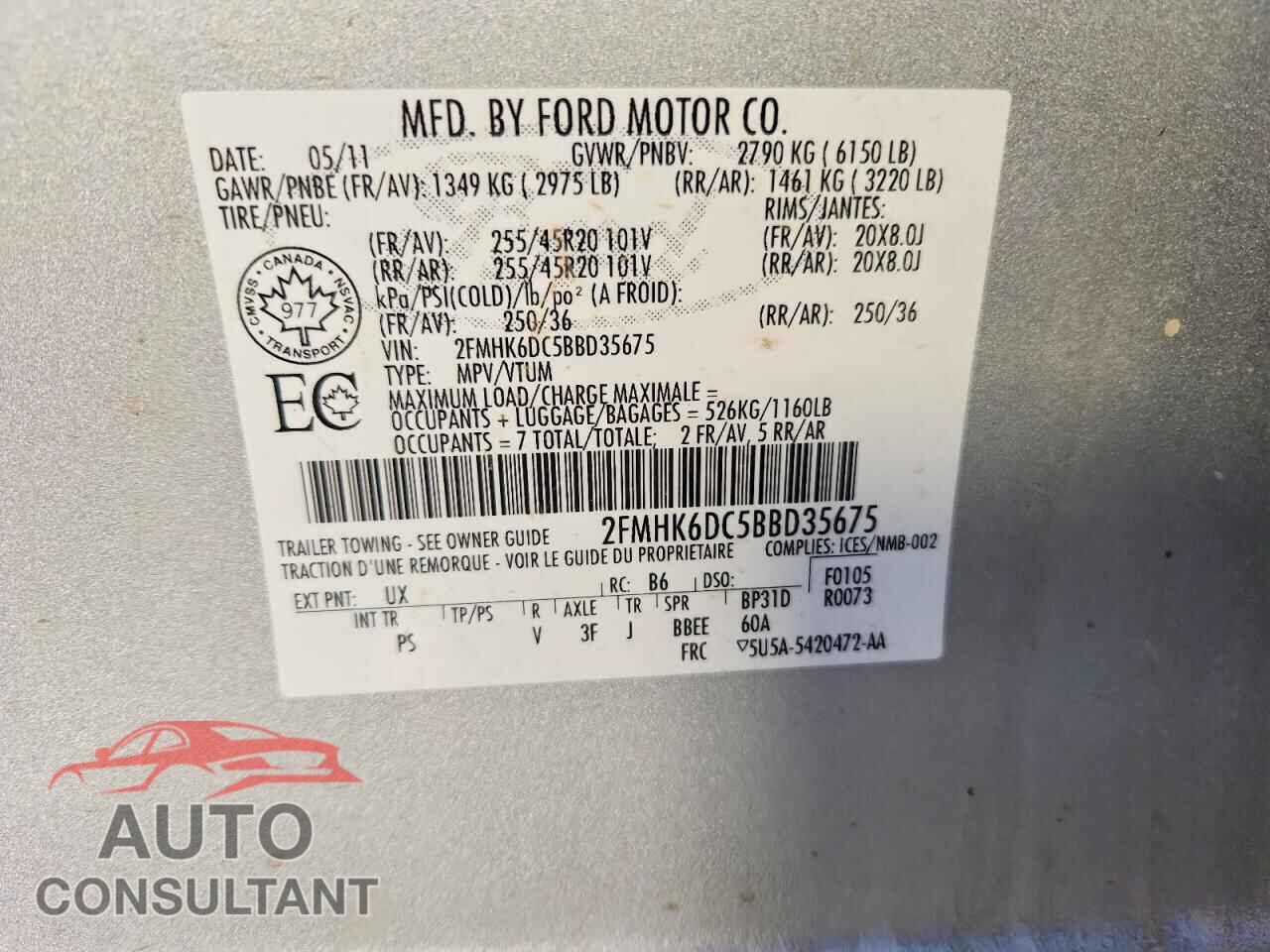 FORD FLEX 2011 - 2FMHK6DC5BBD35675