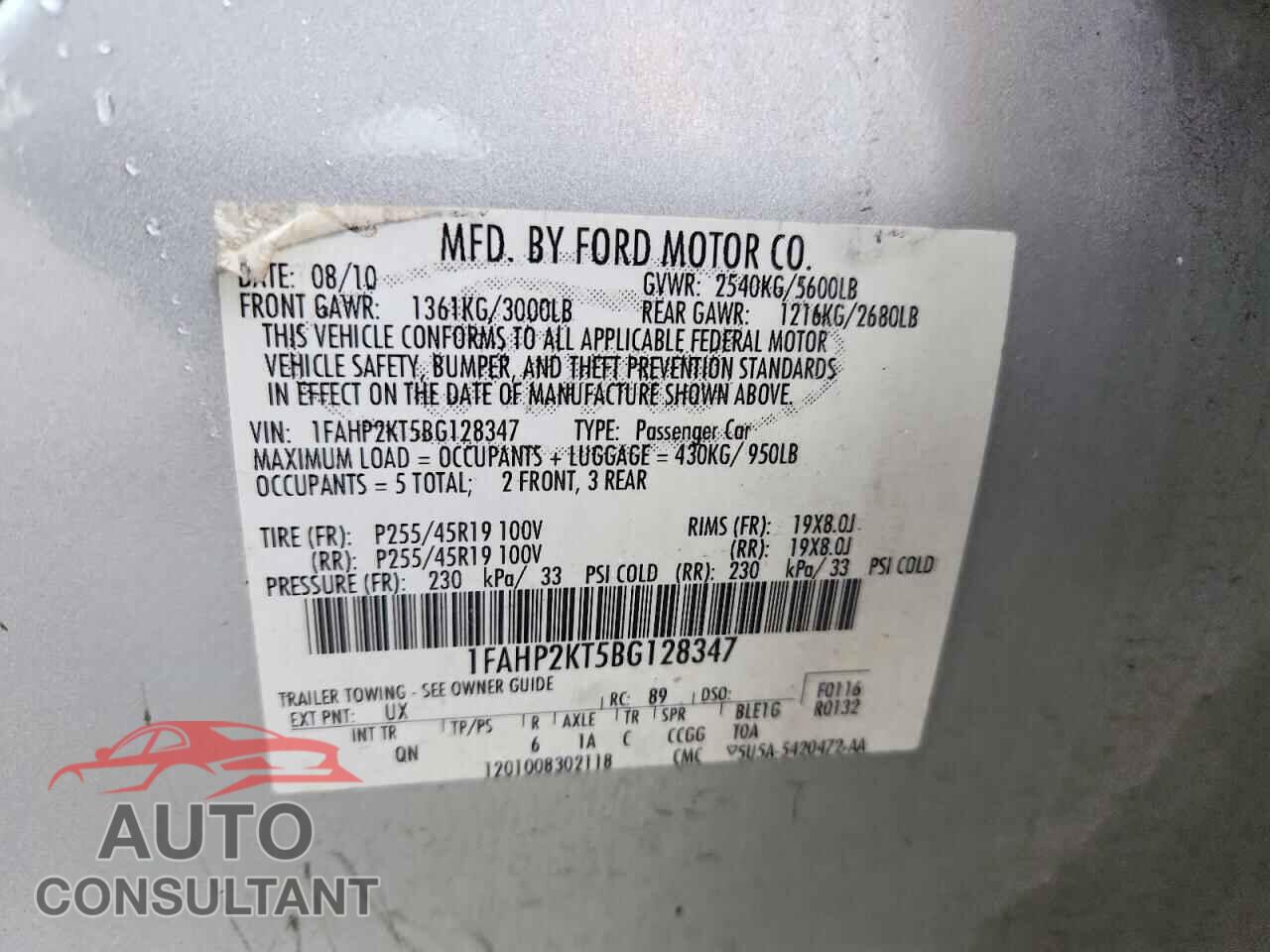 FORD TAURUS 2011 - 1FAHP2KT5BG128347