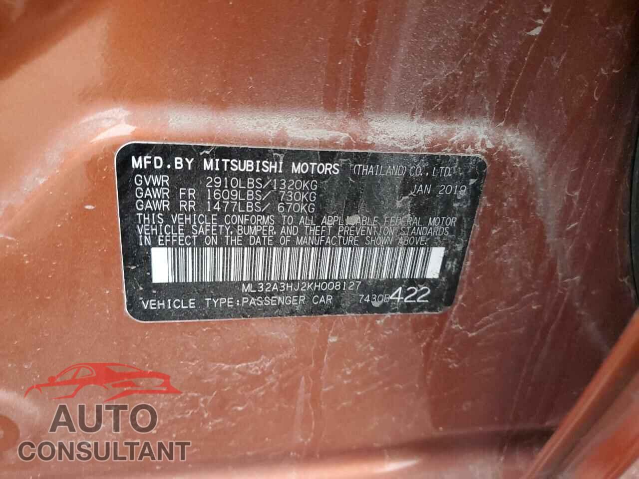 MITSUBISHI MIRAGE 2019 - ML32A3HJ2KH008127
