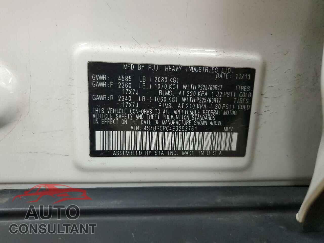 SUBARU OUTBACK 2014 - 4S4BRCPC4E3253761