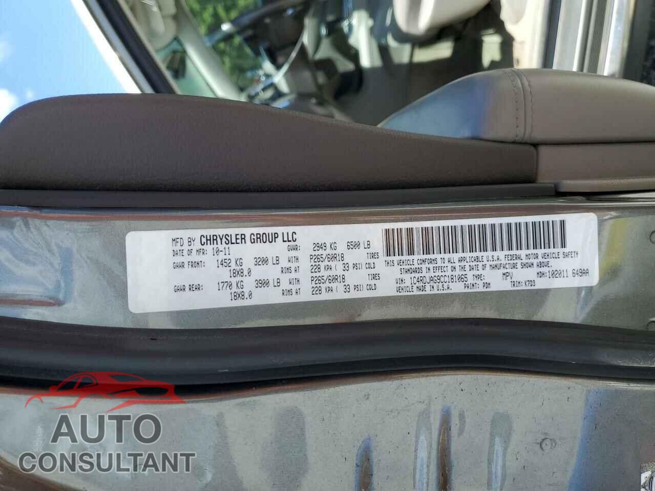 DODGE DURANGO 2012 - 1C4RDJAG9CC181065