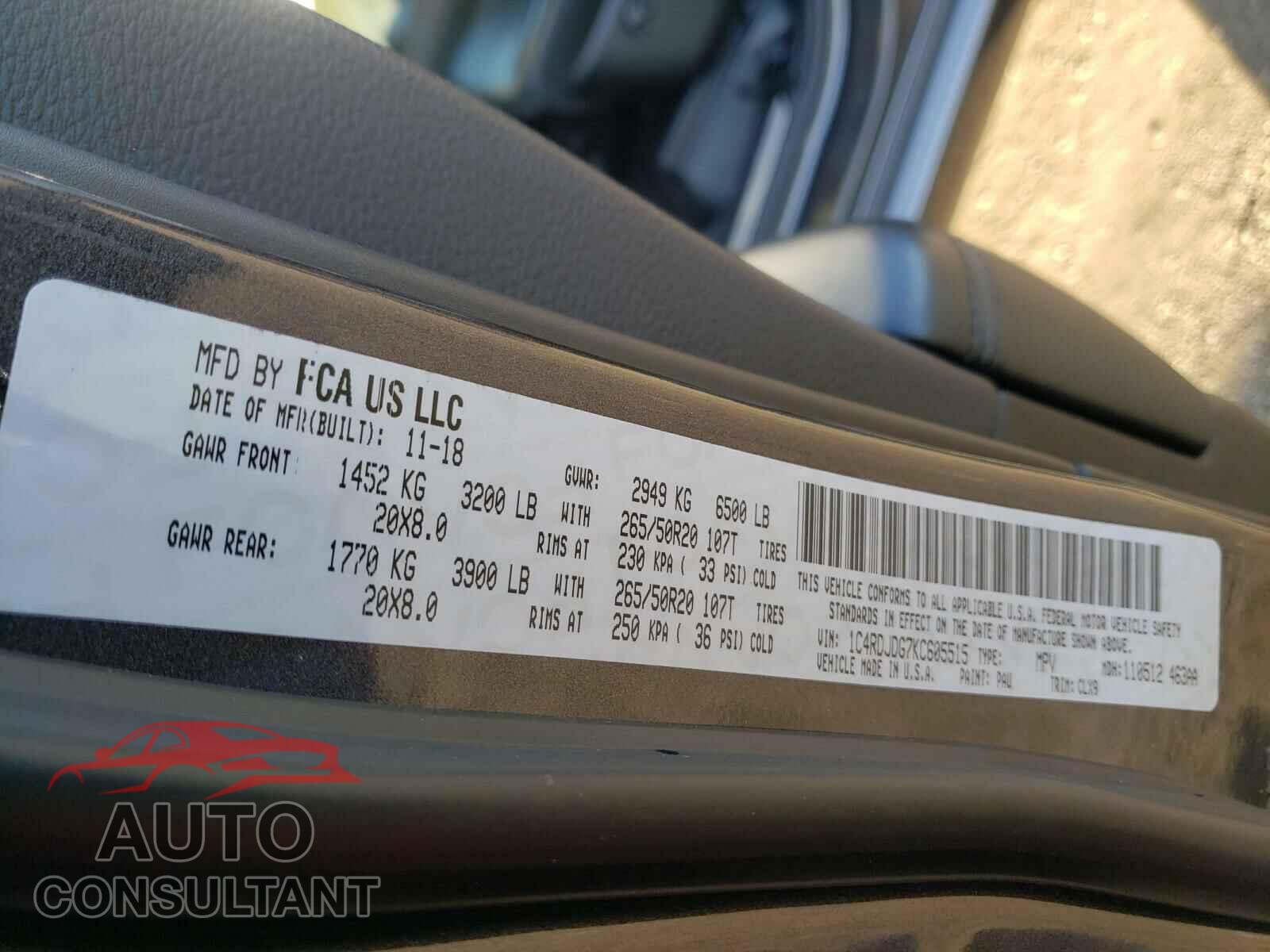 DODGE DURANGO 2019 - 1C4RDJDG7KC605515