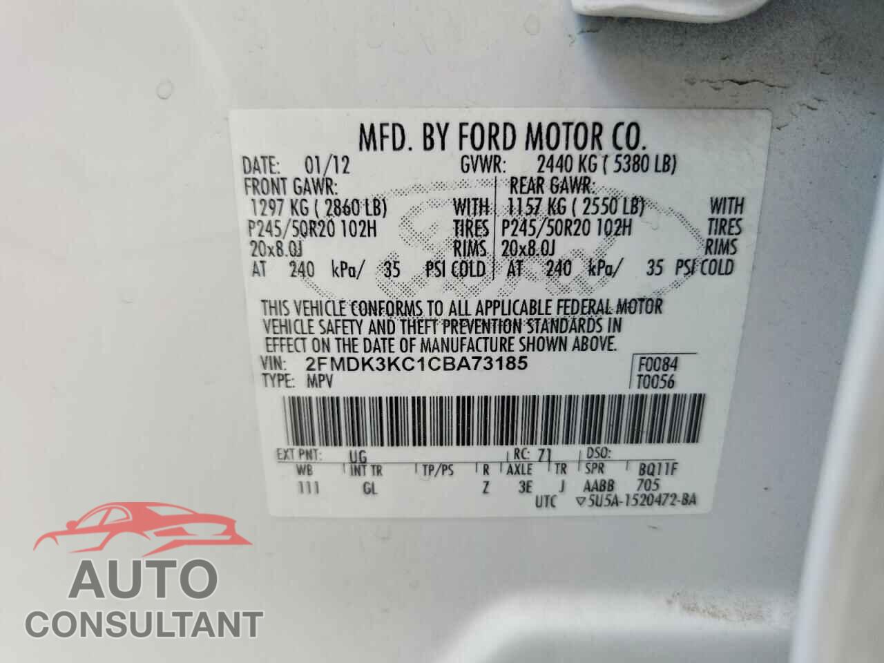 FORD EDGE 2012 - 2FMDK3KC1CBA73185