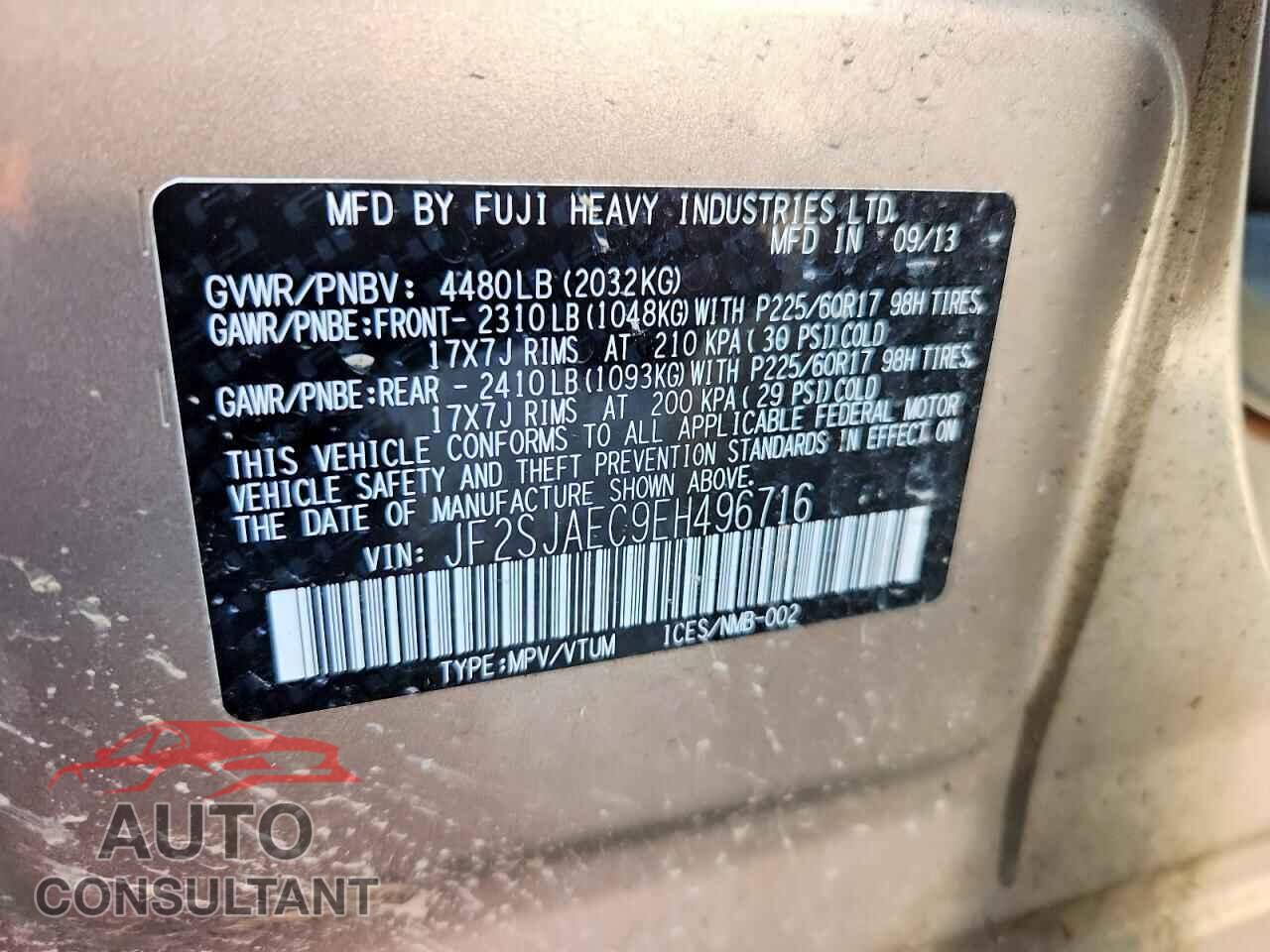 SUBARU FORESTER 2014 - JF2SJAEC9EH496716
