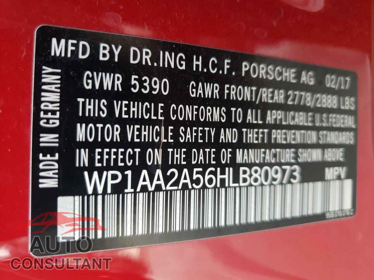 PORSCHE MACAN 2017 - WP1AA2A56HLB80973