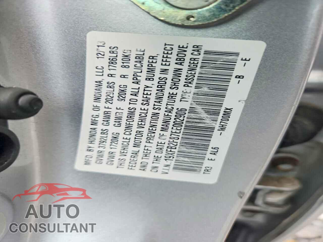 HONDA CIVIC 2014 - 19XFB2F87EE002906