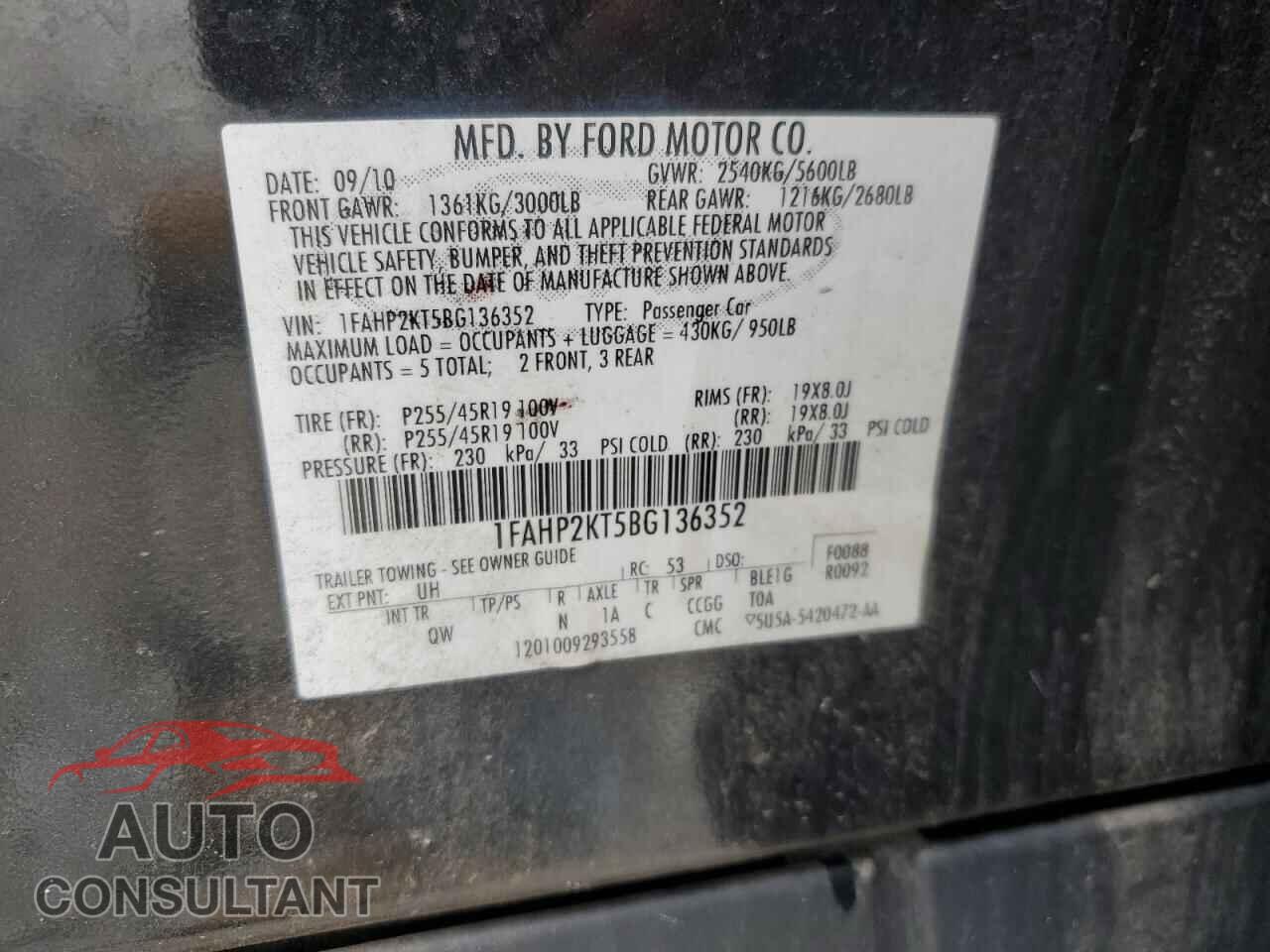FORD TAURUS 2011 - 1FAHP2KT5BG136352