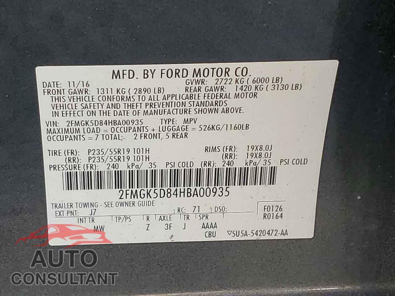 FORD FLEX 2017 - 2FMGK5D84HBA00935
