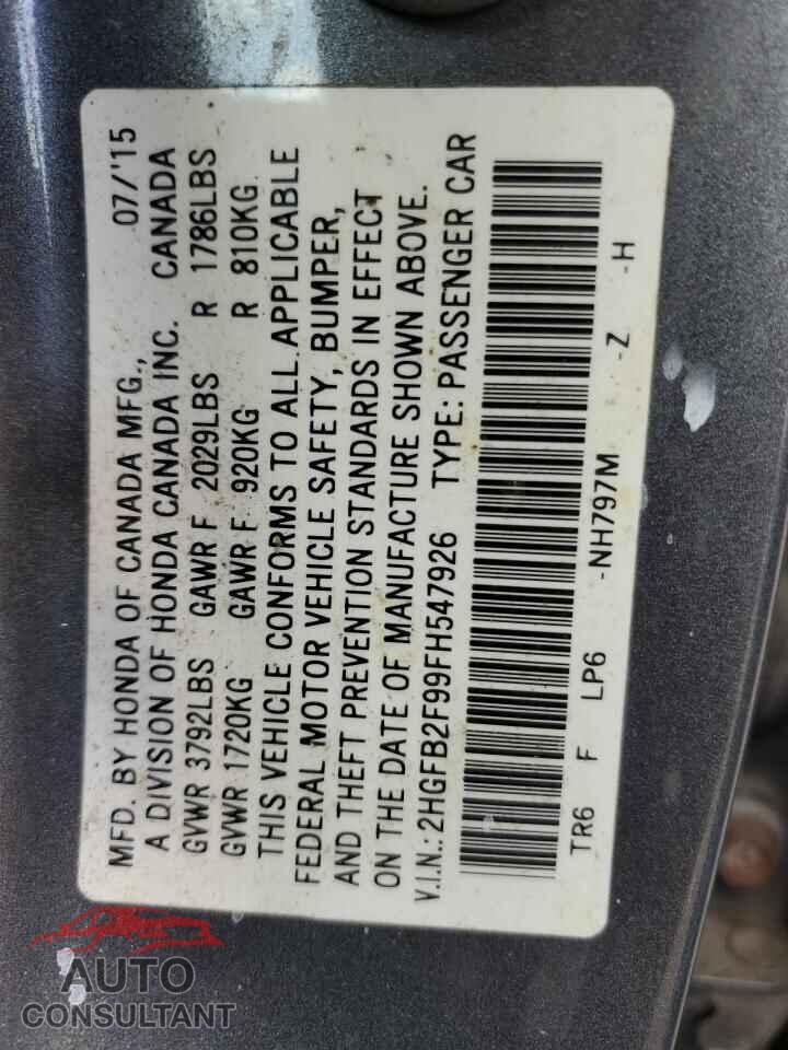HONDA CIVIC 2015 - 2HGFB2F99FH547926