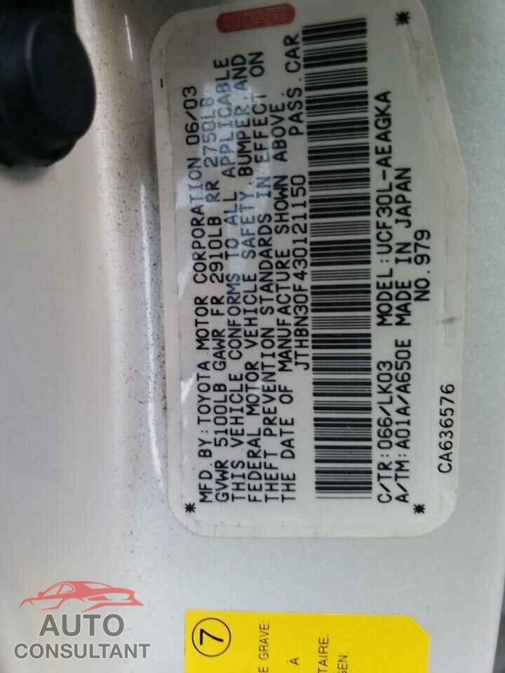 LEXUS LS430 2003 - JTHBN30F430121150