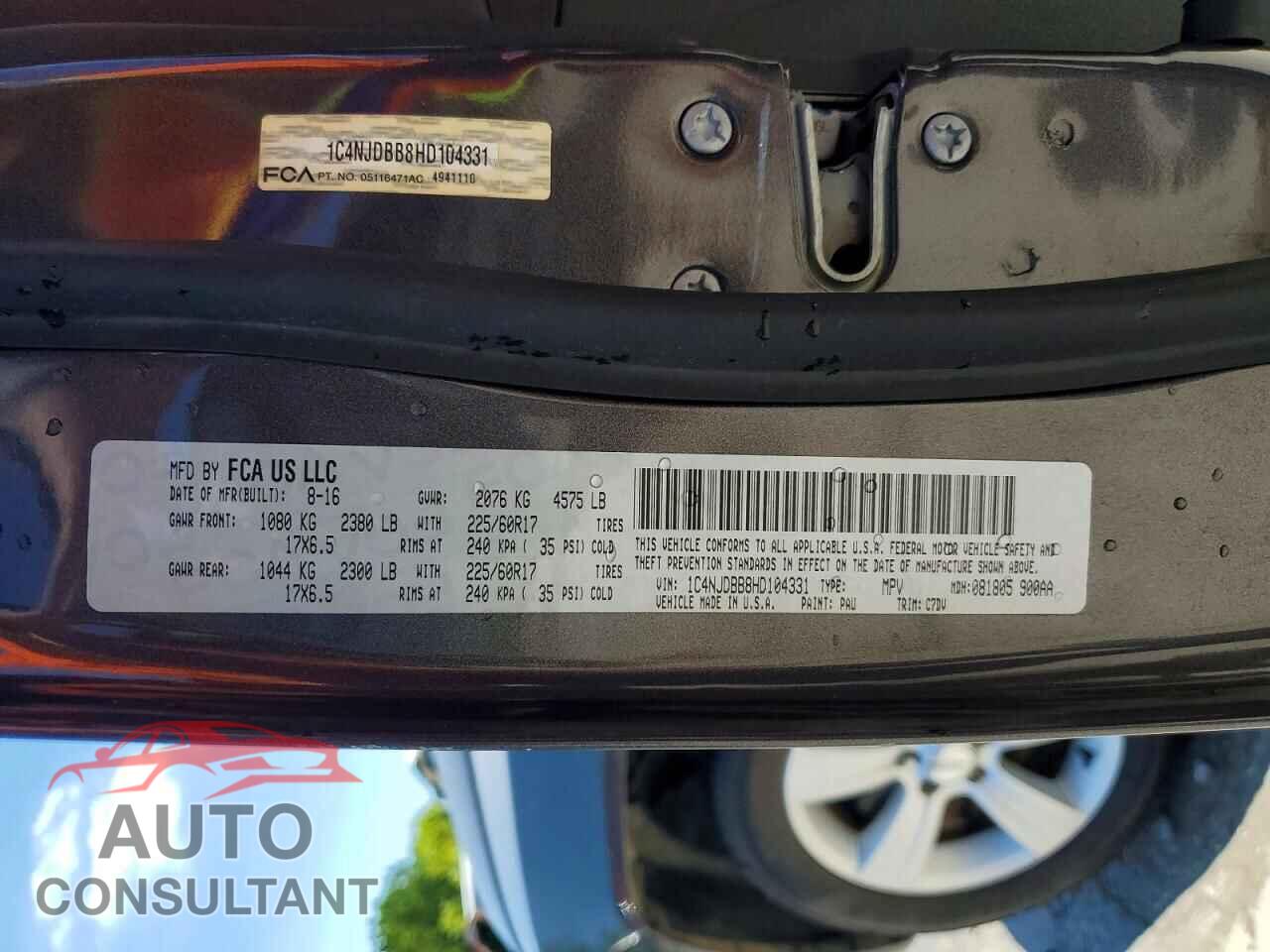 JEEP COMPASS 2017 - 1C4NJDBB8HD104331