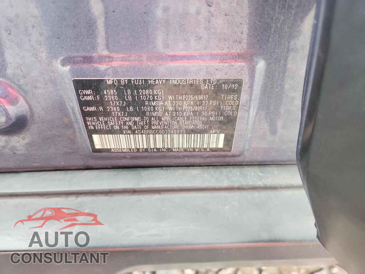 SUBARU OUTBACK 2013 - 4S4BRBCC0D3249933