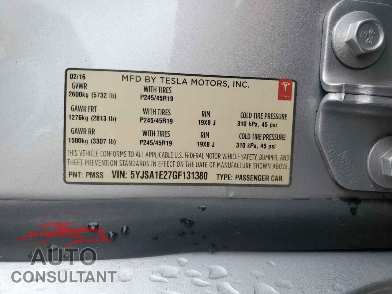 TESLA MODEL S 2016 - 5YJSA1E27GF131380