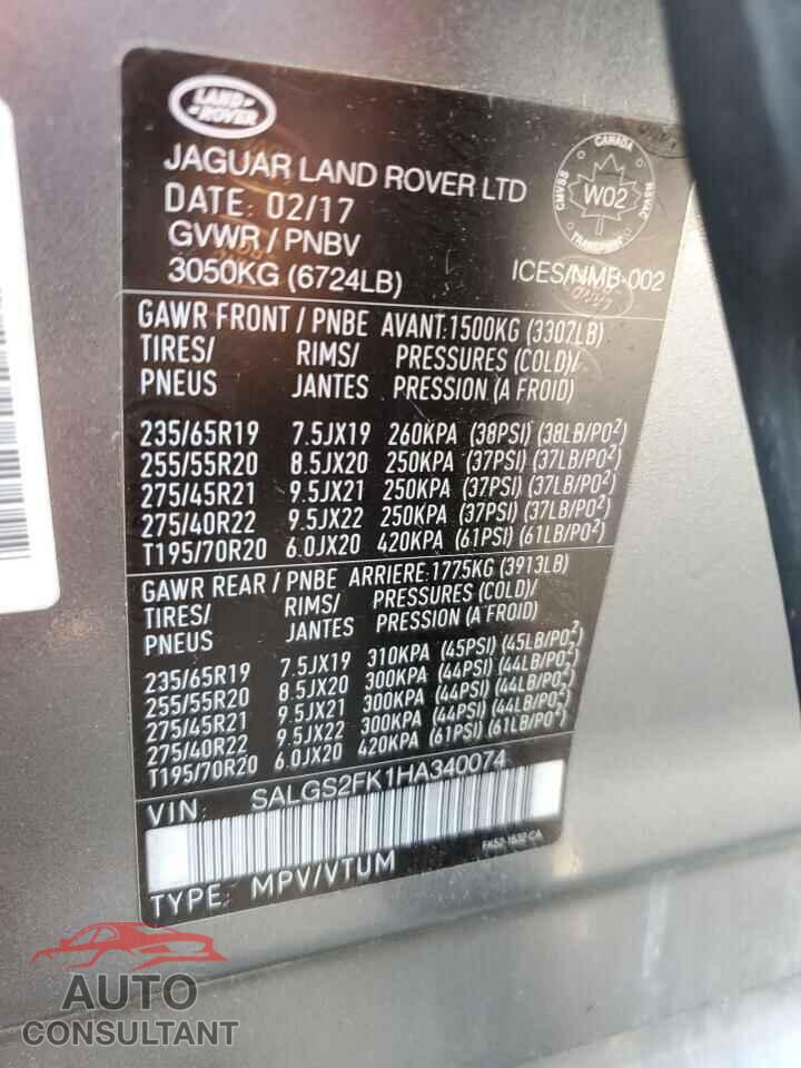 LAND ROVER RANGEROVER 2017 - SALGS2FK1HA340074