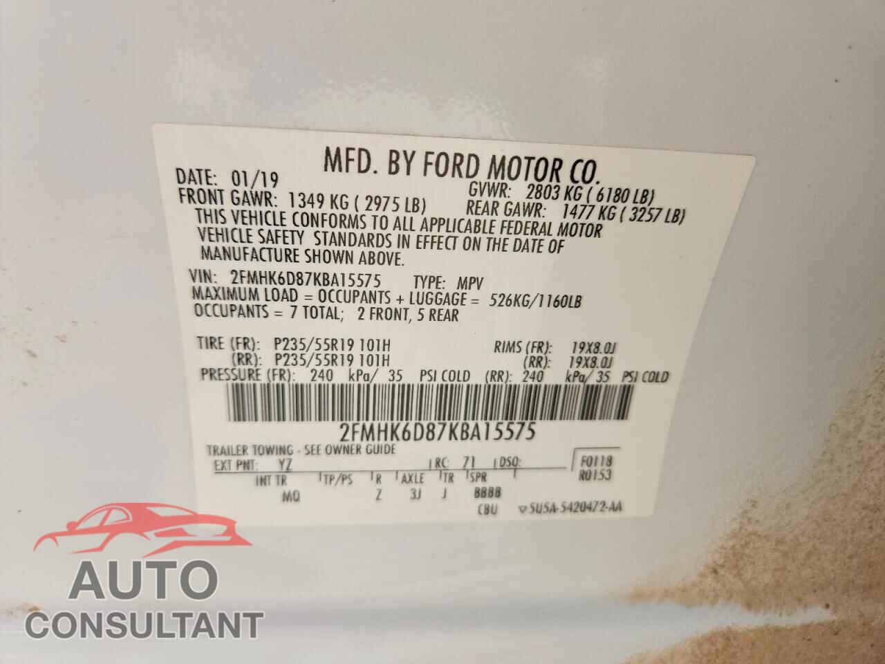 FORD FLEX 2019 - 2FMHK6D87KBA15575