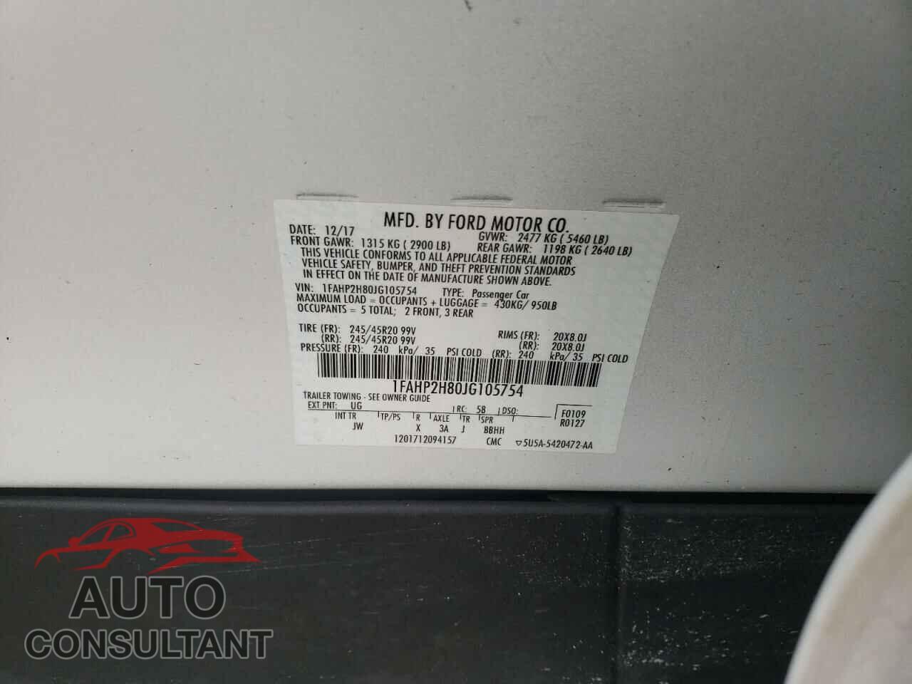 FORD TAURUS 2018 - 1FAHP2H80JG105754