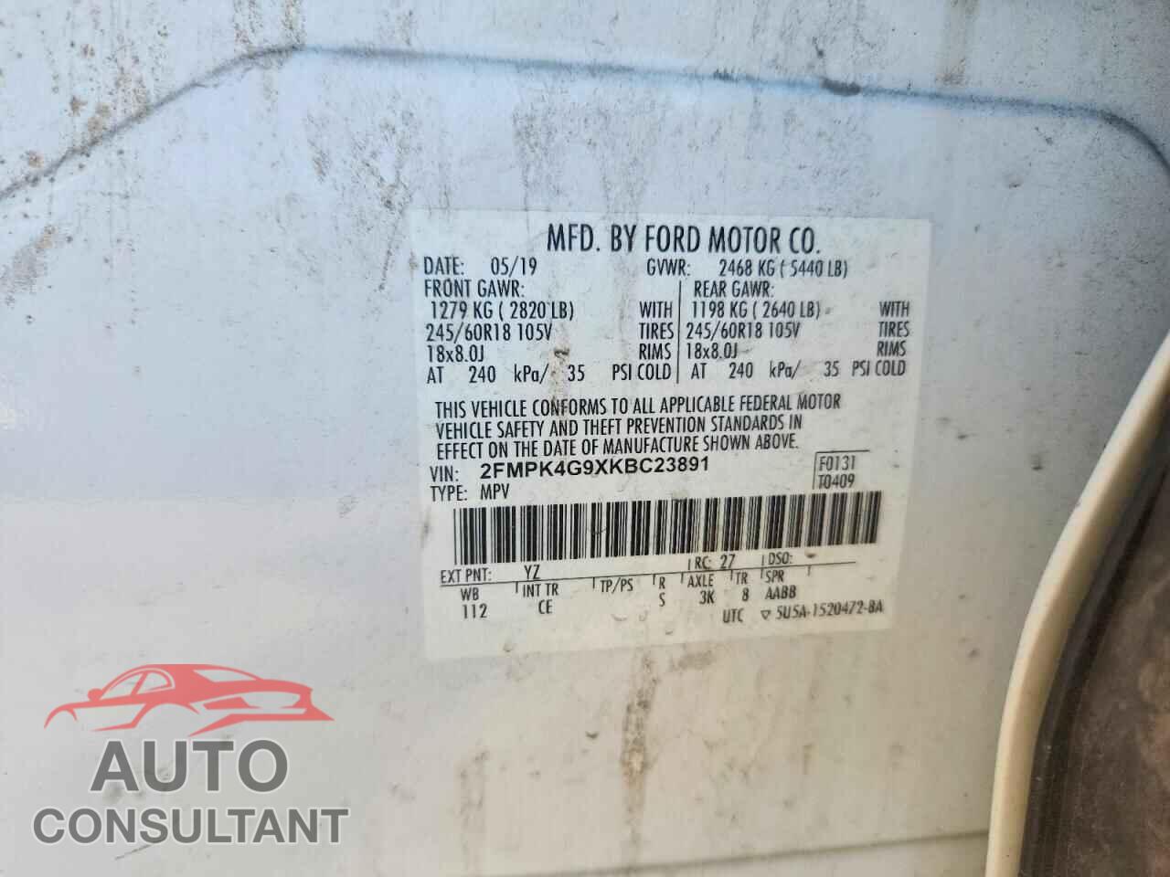 FORD EDGE 2019 - 2FMPK4G9XKBC23891