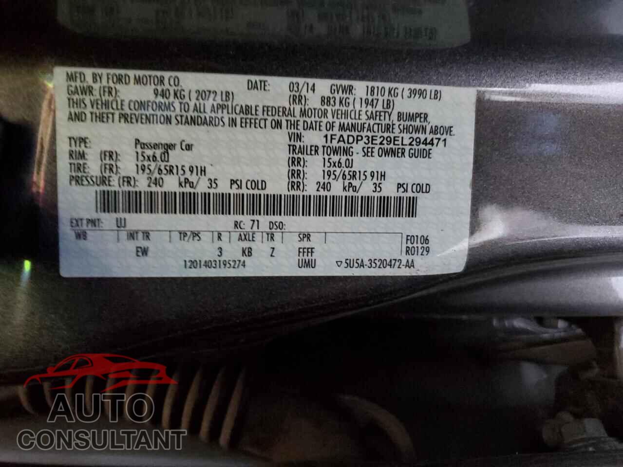 FORD FOCUS 2014 - 1FADP3E29EL294471