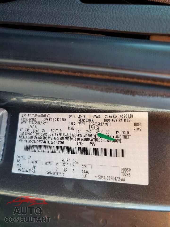 FORD ESCAPE 2017 - 1FMCU0F74HUB44706