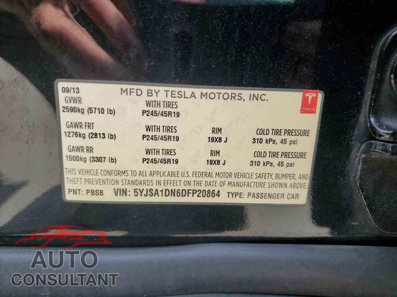 TESLA MODEL S 2013 - 5YJSA1DN6DFP20864