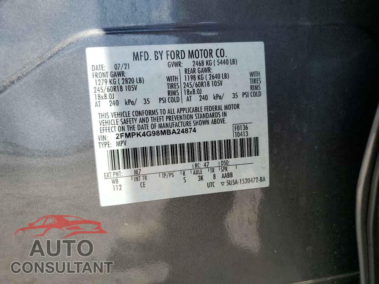 FORD EDGE 2021 - 2FMPK4G98MBA24874